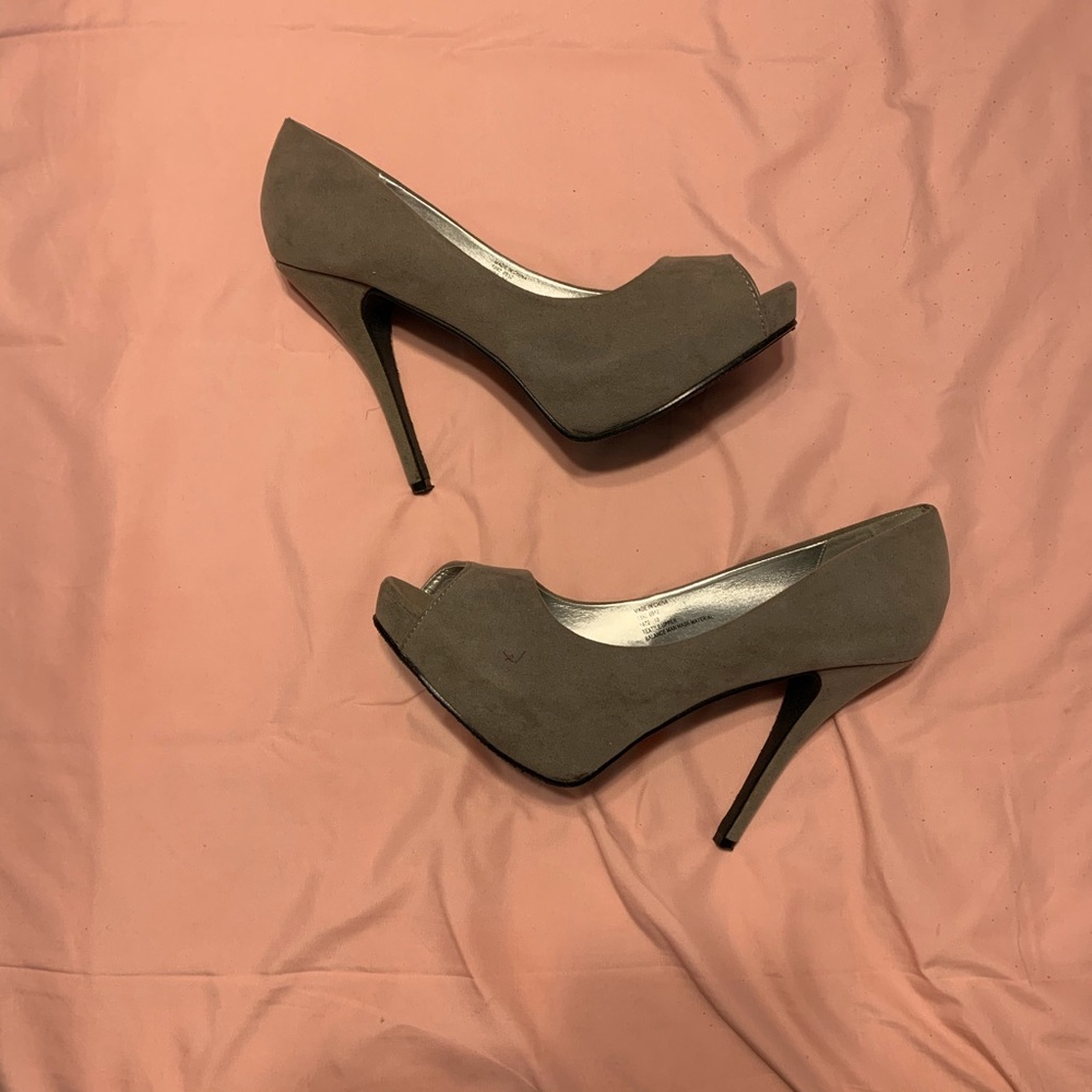 Grey Peep Toe Pumps